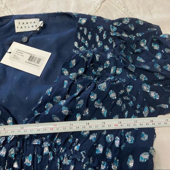 Tanya Taylor Alfonsa Short Sleeve Navy Midi Dress Size 4 NWT $695 - Picture 7 of 9